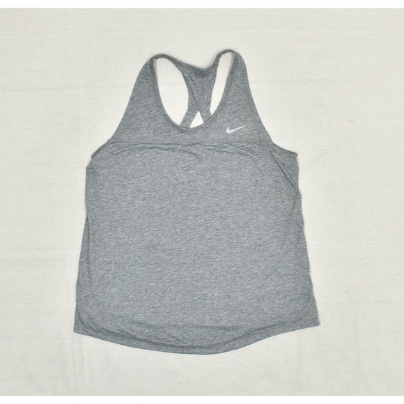 Nike Women Tank Top Crew Neck Solid Gym Polyester Gray Size L Reversible Dri Fit - Picture 1 of 8